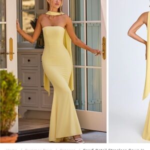 Oh Polly Scarf-Detail Strapless Gown in Pastel Yellow NWT size 8